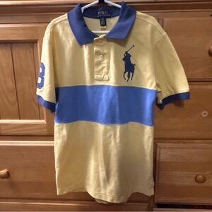 Polo Ralph Lauren Yellow & Blue Polo Shirt w/Large Blue Polo Pony Size Small (8)
